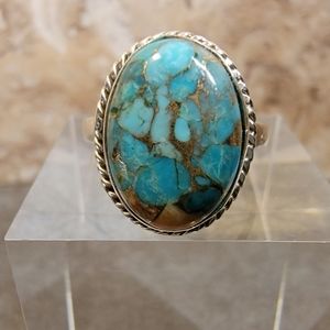 Native Mohave Mountain Copper Turquoise Stone Sterling Silver Ring 6 Boho   Size